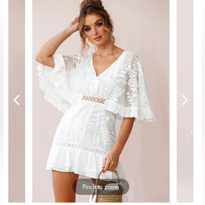 Selfie Leslie Caspar Leafy Embroidered White Dress Large